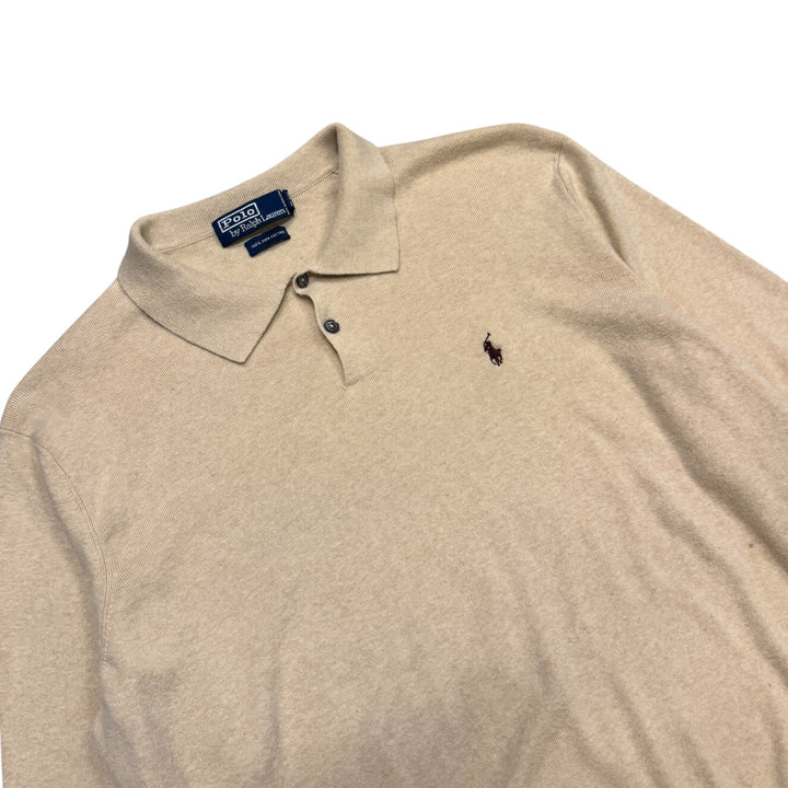 Vintage Polo Ralph Lauren Cream collared Longsleeve Polo Knit (L)