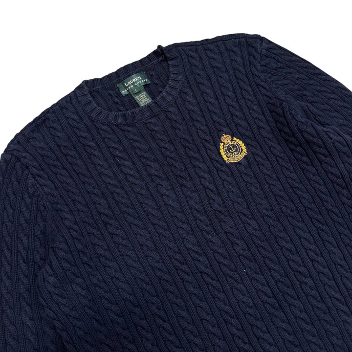 Vintage Polo Ralph Lauren Navy Cable Knitted Jumper (L)