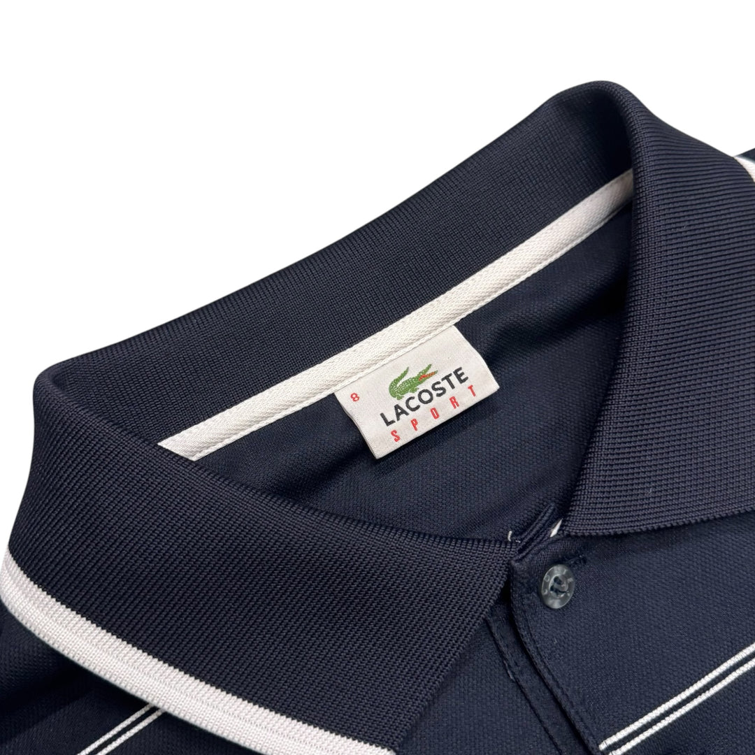 Lacoste Sport Navy & White Stripy Polo Shirt (XL)