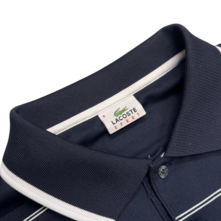 Lacoste Sport Navy & White Stripy Polo Shirt (XL)