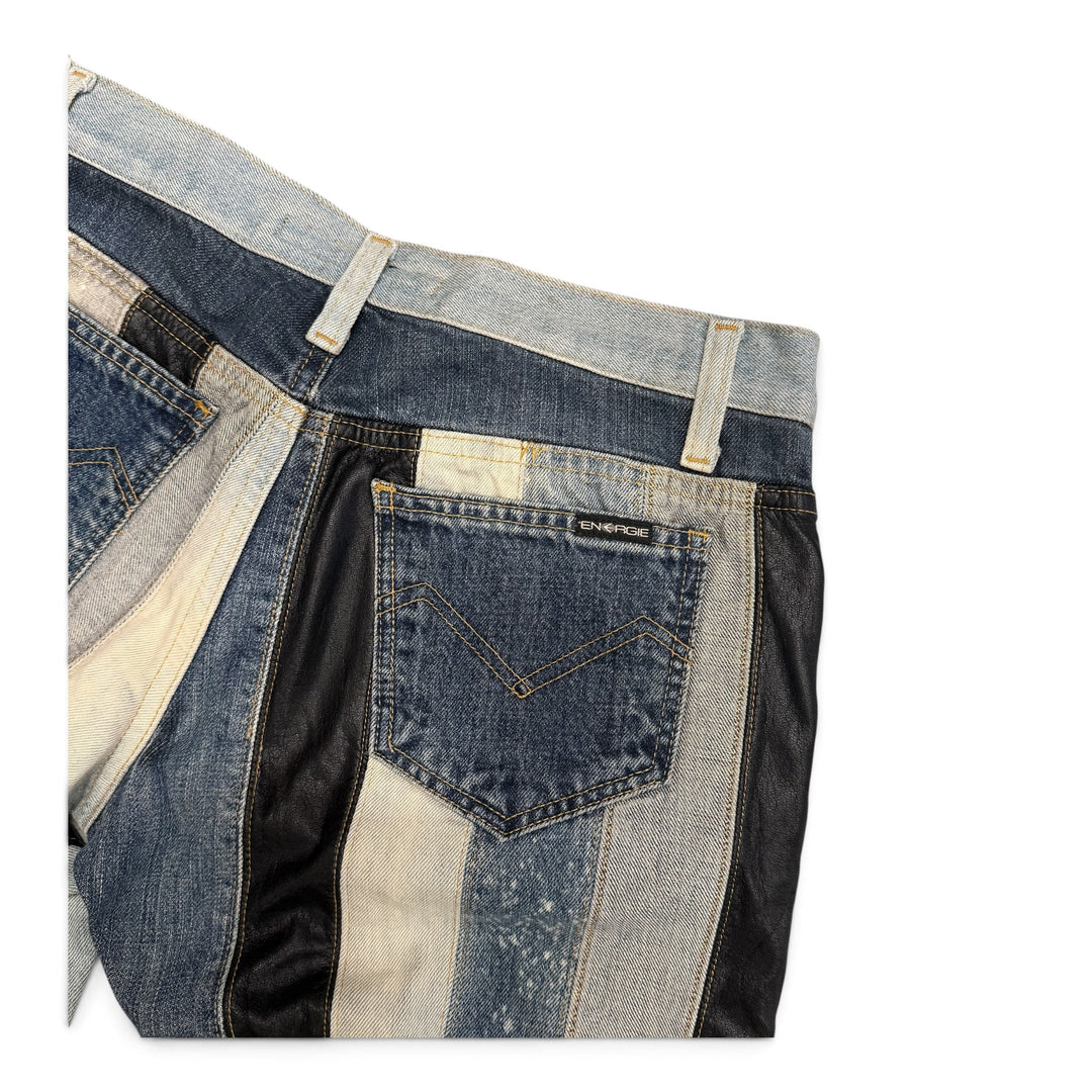 Vintage Energie Stripped Leather Detail Flare Jeans Blue (29)