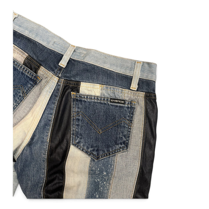 Vintage Energie Stripped Leather Detail Flare Jeans Blue (29)