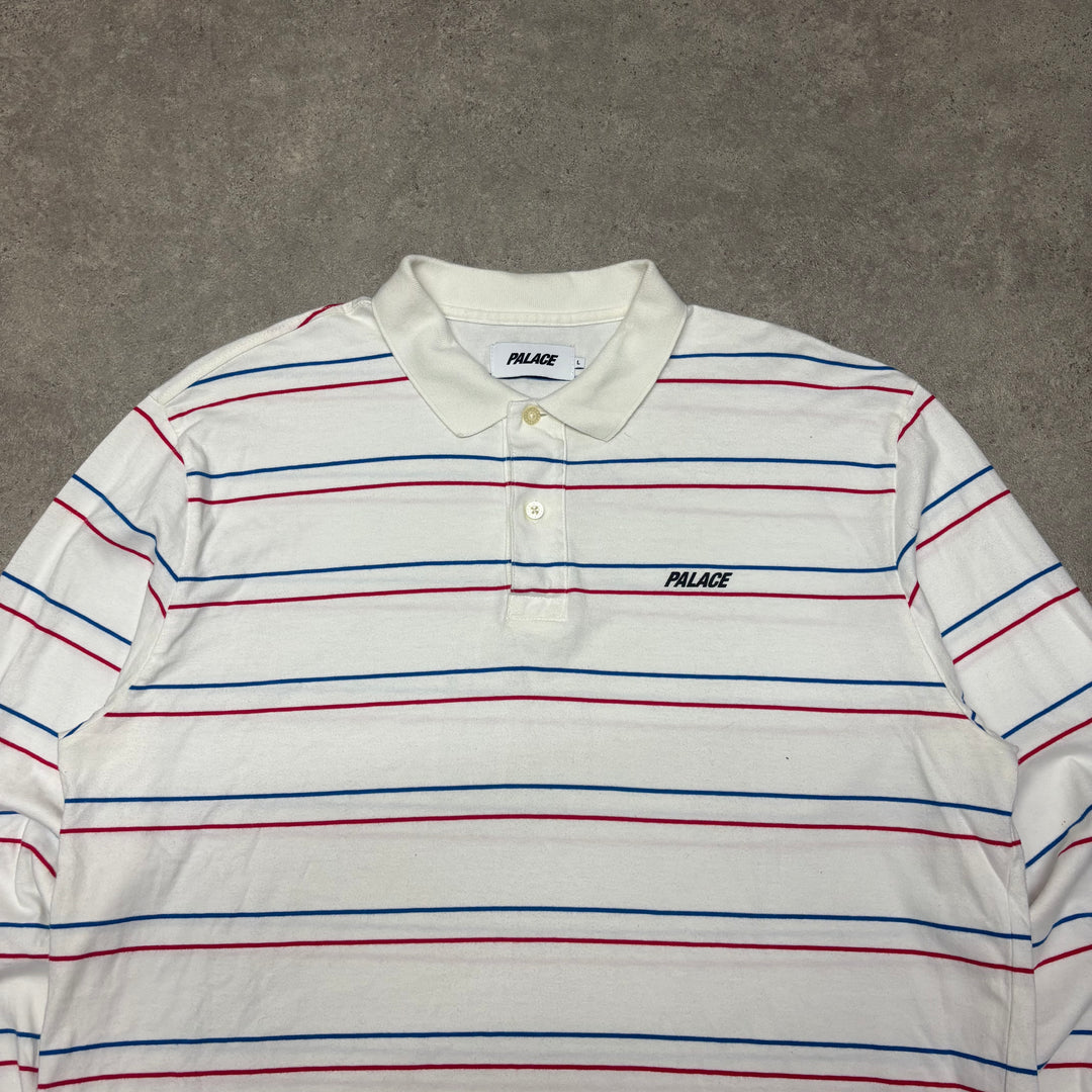 Palace White Stripe Underline Longsleeve Polo Shirt (L)