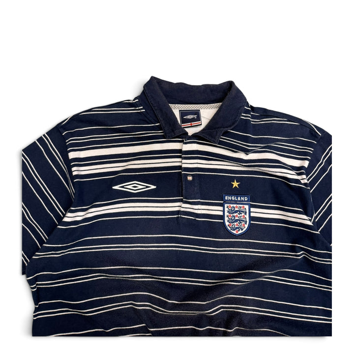 00's Vintage Umbro England Blue & White Stripy Polo Shirt (L)