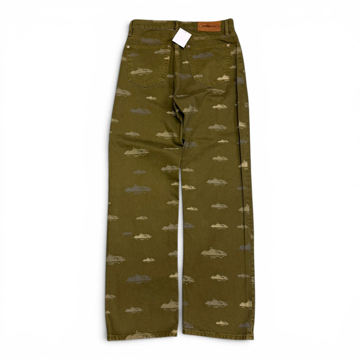 Corteiz Alcatraz Pattern Denim Jeans Green (M)