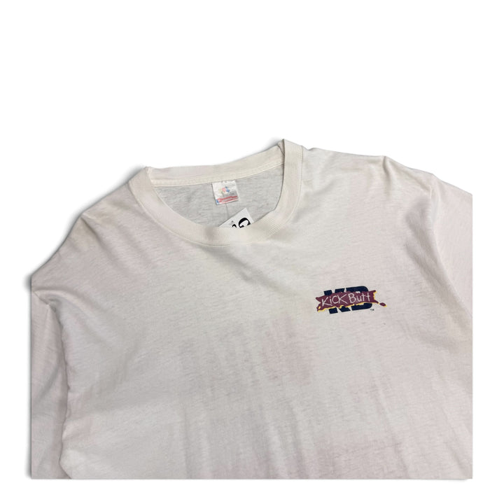 Vintage 90'S Kick Butt Graphic T shirt White (L)