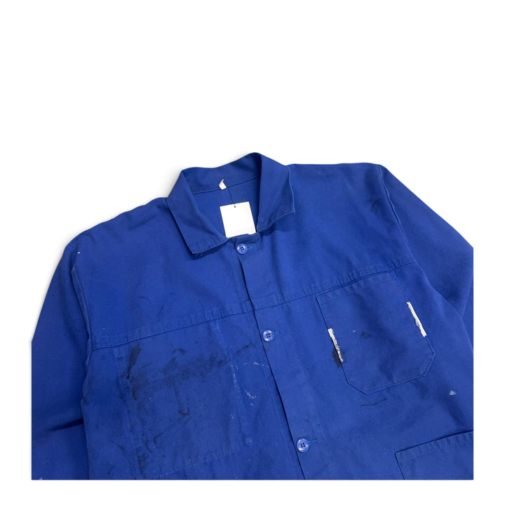 Vintage Distressed Paint Splattered Blue French Chore Jacket (XL)