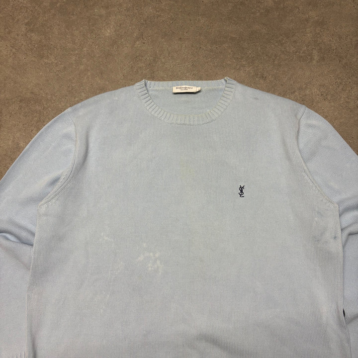 Vintage Yves Saint Laurent Baby Blue Heavy Knitted Sweater (L)