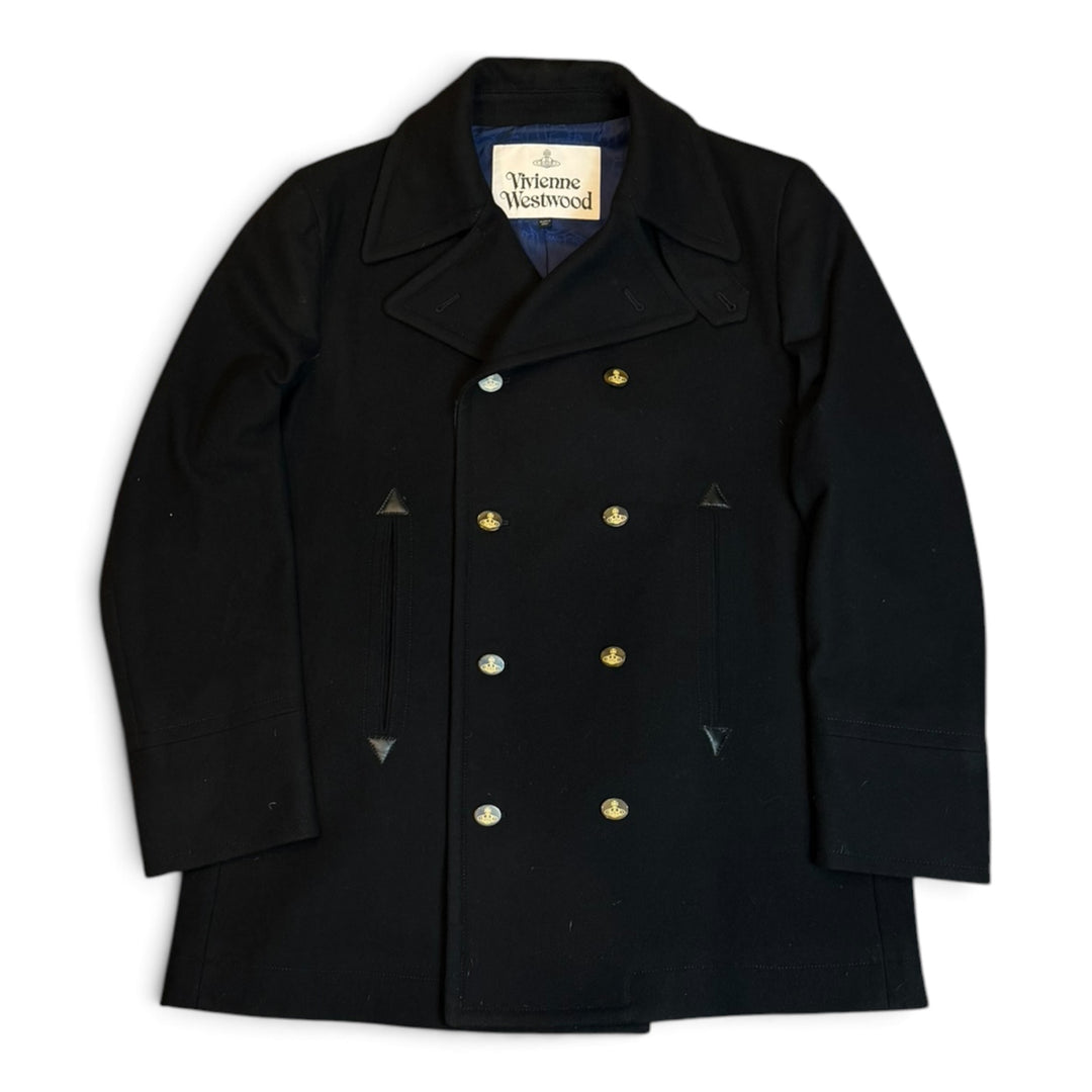 Vivienne Westwood Black Wool Made In Italy Wool Pea Coat (XL)