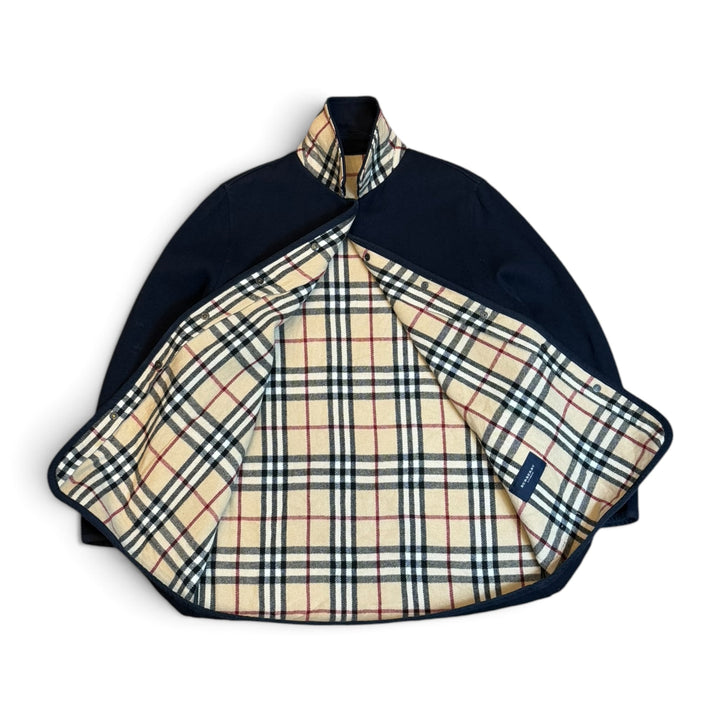 Vintage Burberry Navy Button Up Collared Fleece Jacket (M)