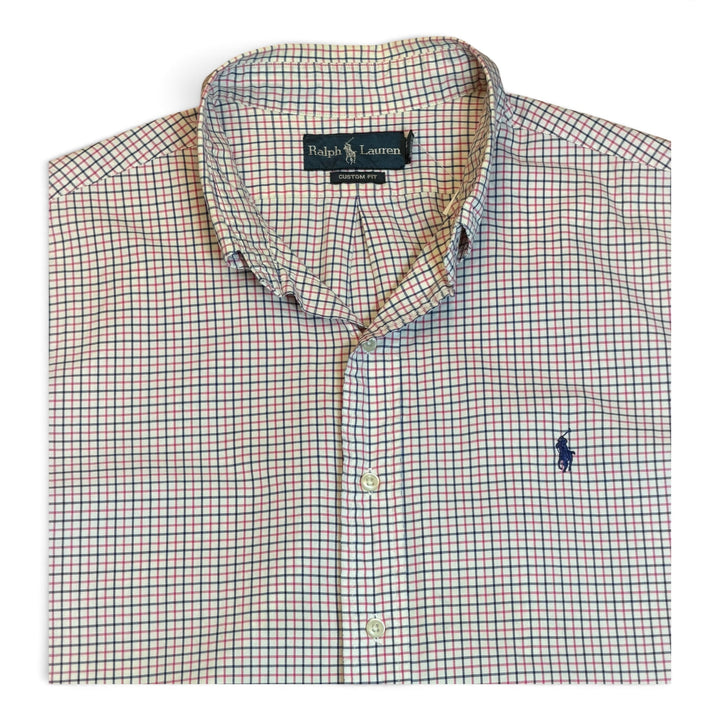 Vintage Polo Ralph Lauren Pink Checkered Short Sleeve Shirt (XL)
