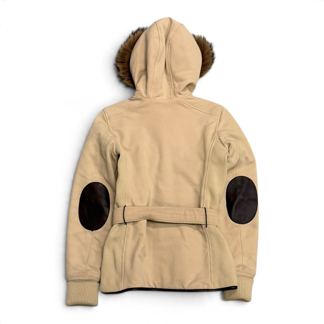 Vintage Prada Sport Cream Fur Hooded Belt Women's Belt Jacket (L)