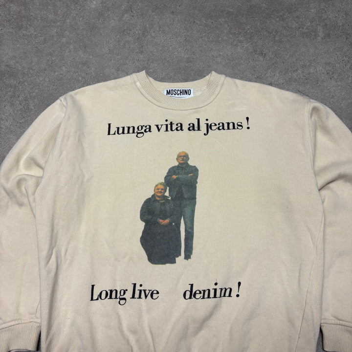 Rare 1980's Vintage Moschino Beige Graphic Sweatshirt (Women's M)