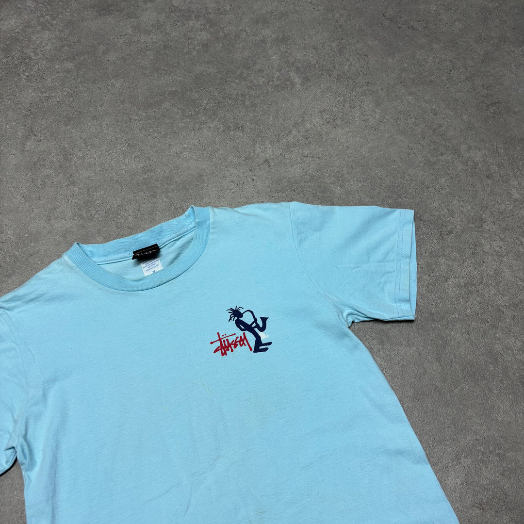Vintage Stussy Outdoors Light Blue Graphic T-Shirt (XS)