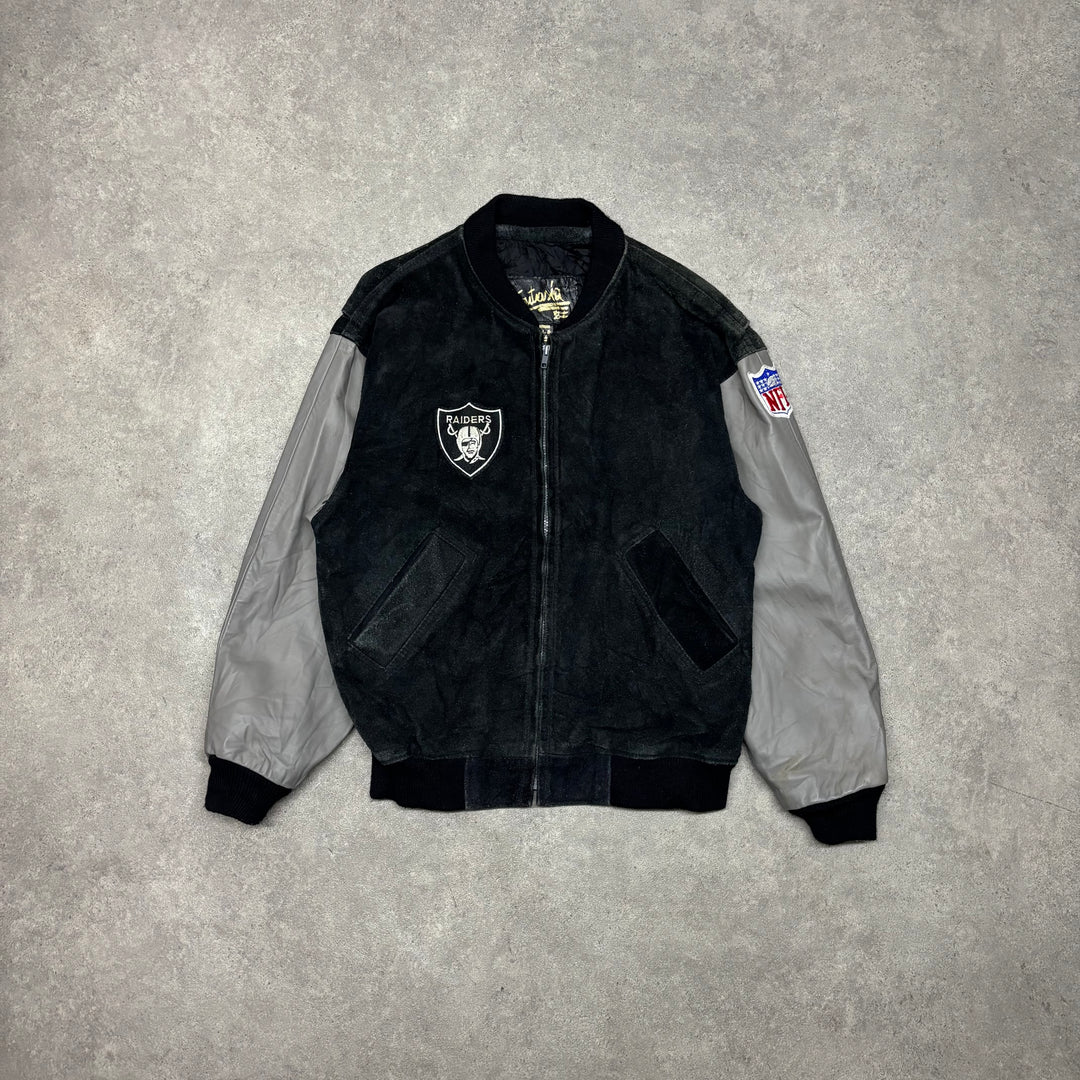 Vintage NFL Raiders Black Suede Varsity Jacket (S)