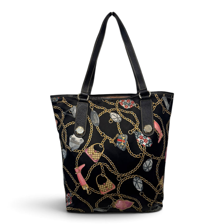 Gucci Preloved Chain Print Tote Bag Black