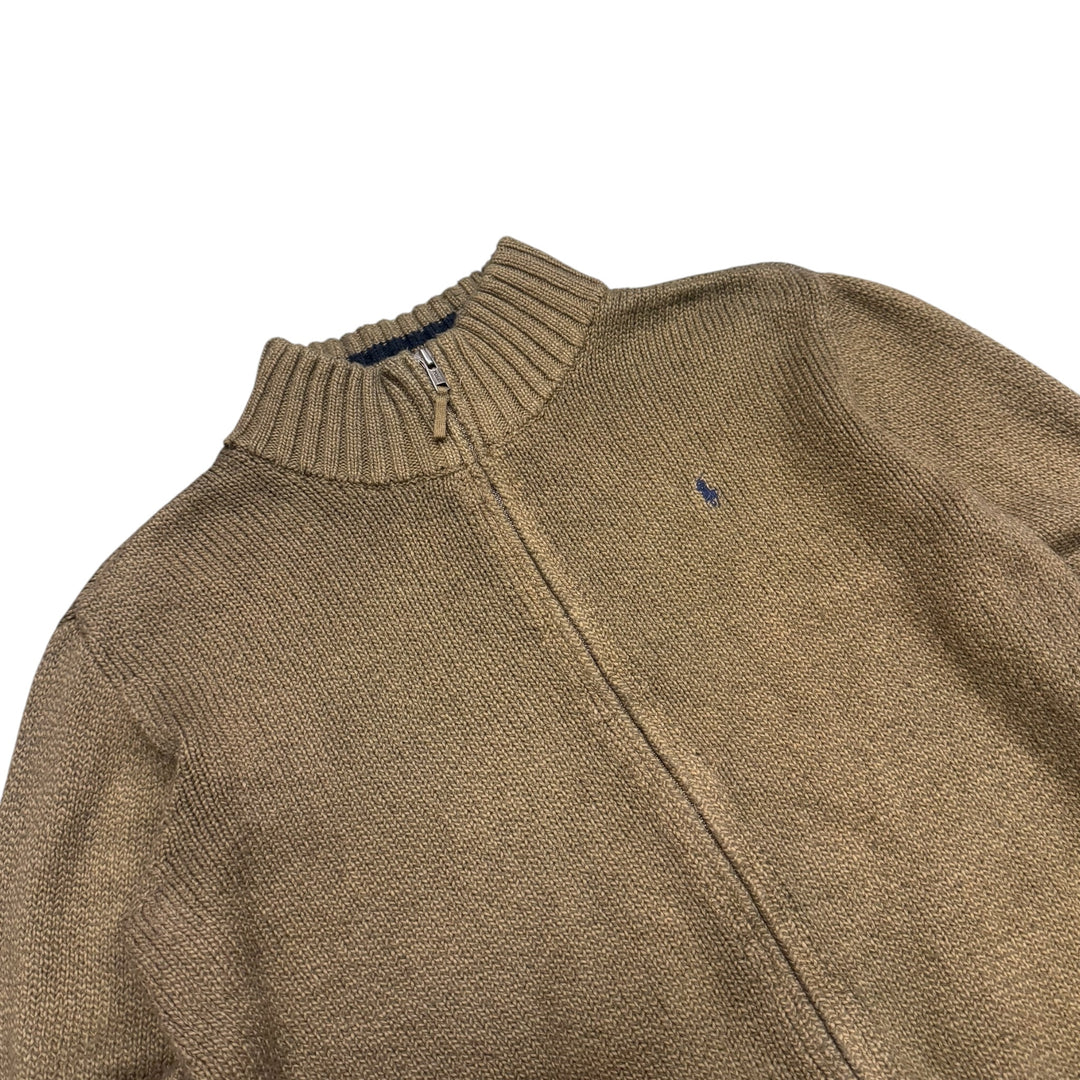Vintage Polo Ralph Lauren Khaki Full Zip Knitted Jumper (S)