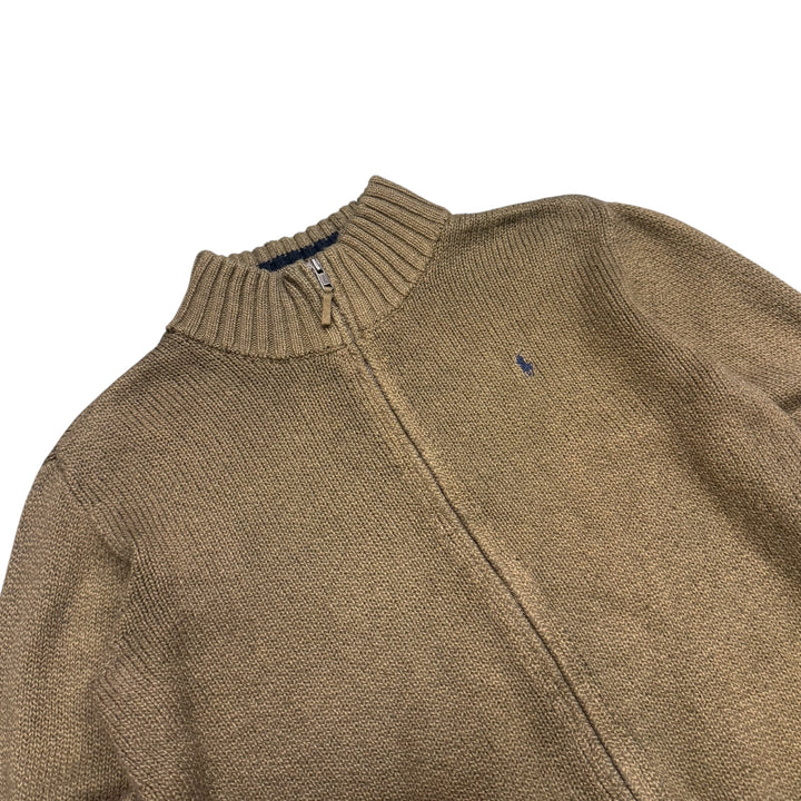 Vintage Polo Ralph Lauren Khaki Full Zip Knitted Jumper (S)