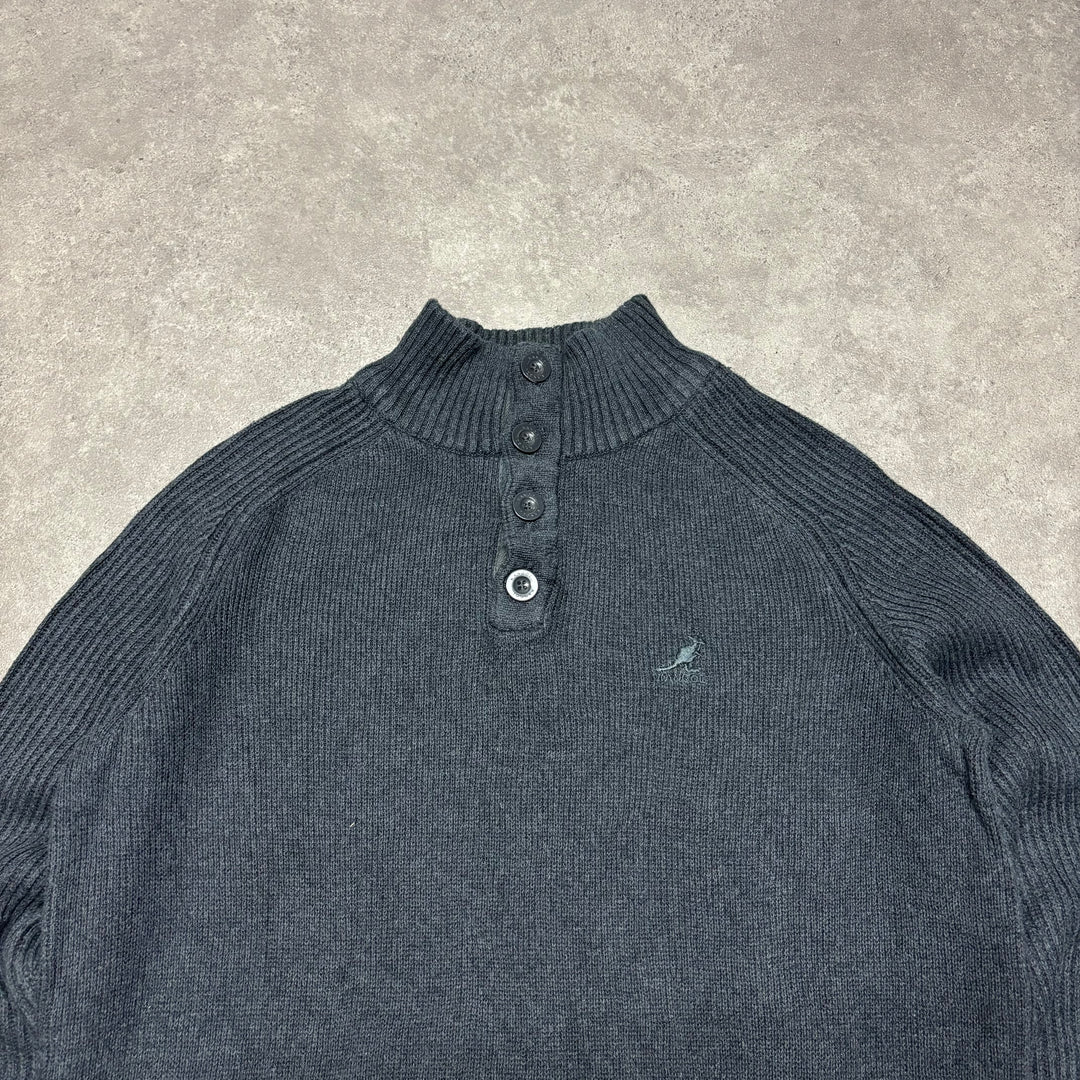 Vintage Kangol Dark Grey Button Up Knitted Sweater (M)