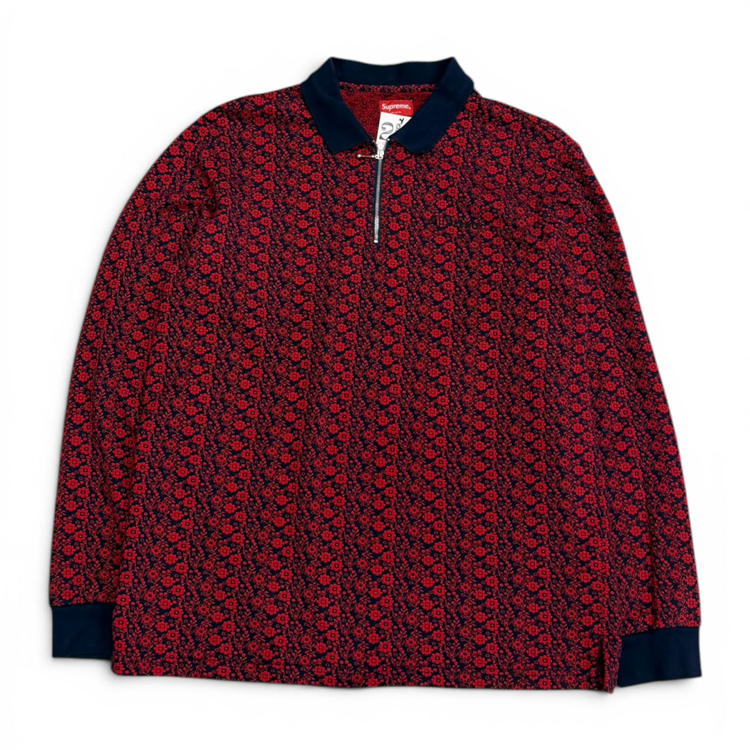 Supreme Floral Quarter Zip Long Sleeve Top Navy (L)