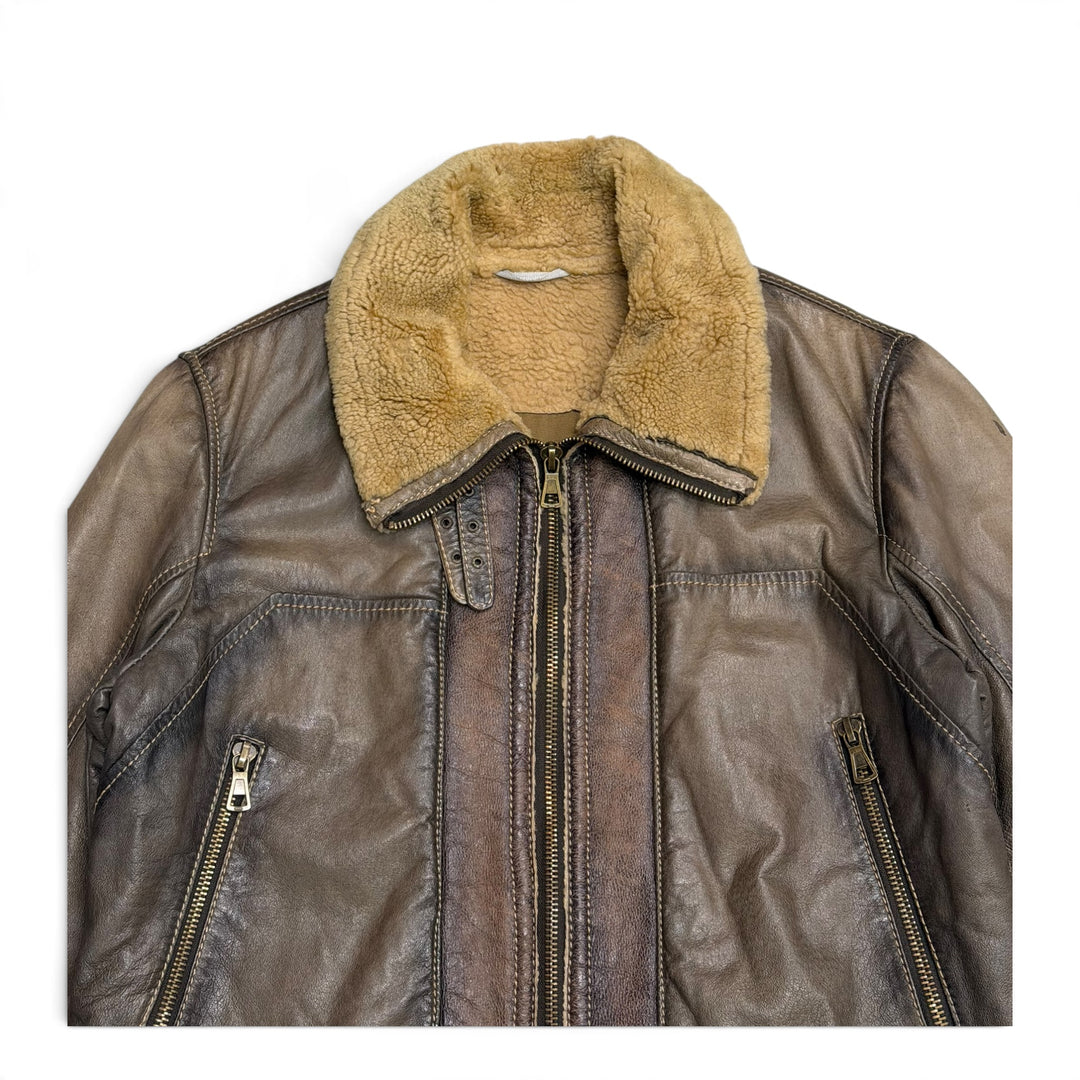 Vintage Brown Shearling Leather Jacket (L)