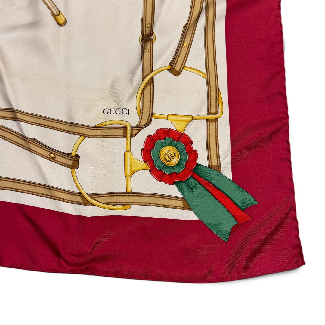 Vintage Gucci Silk Scarf Beige & Red