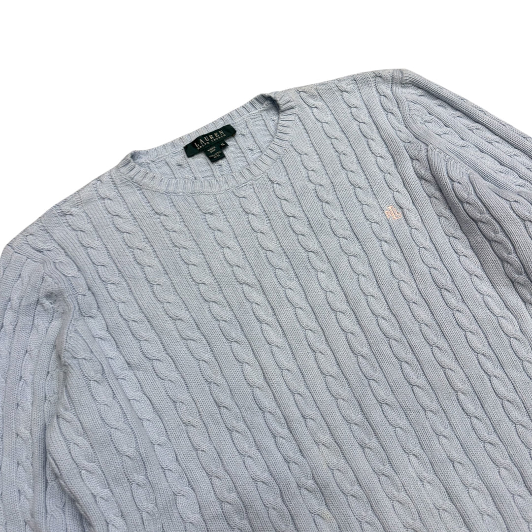 Vintage Polo Ralph Lauren Baby Blue Cable Knitted Jumper (XL)