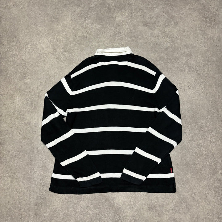 Vintage Polo Sport Ralph Lauren Knitted Black & White Rugby Shirt (XL)