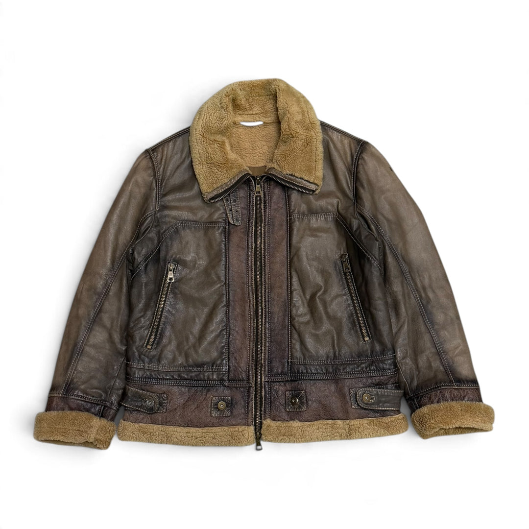 Vintage Brown Shearling Leather Jacket (L)