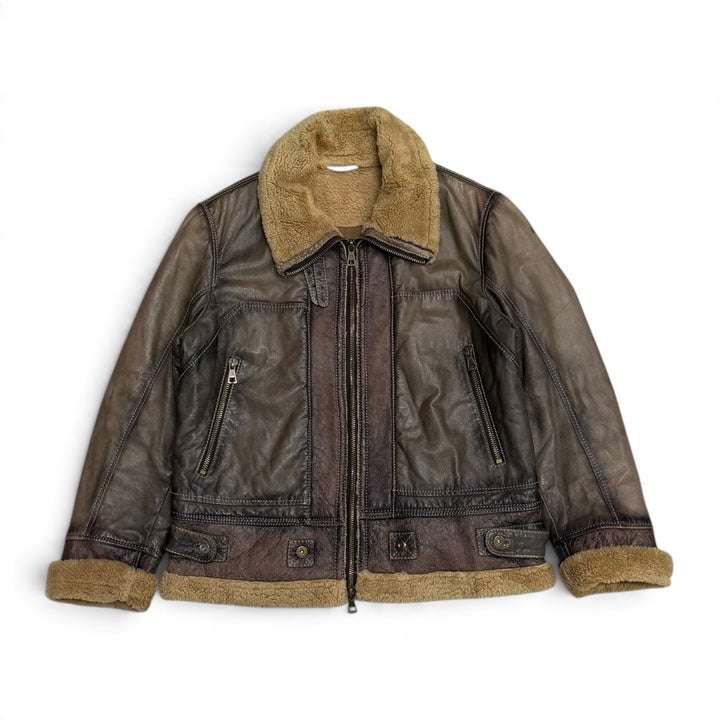 Vintage Brown Shearling Leather Jacket (L)