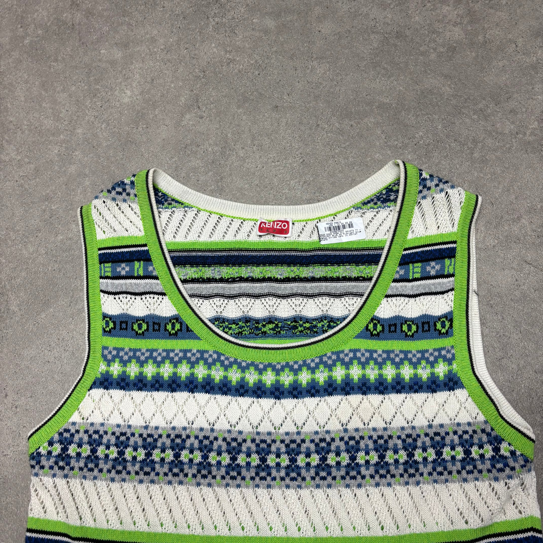 S/S 23 Kenzo Green Abstract Knitted Sweater Vest (S)