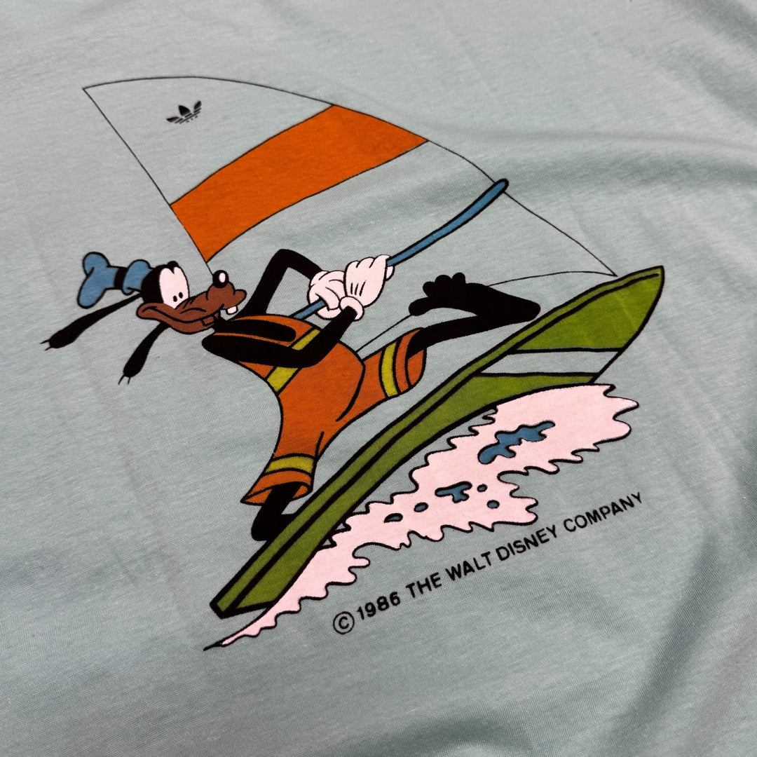 1986 Vintage Adidas Goofy Disney Blue Graphic T-Shirt (XL)