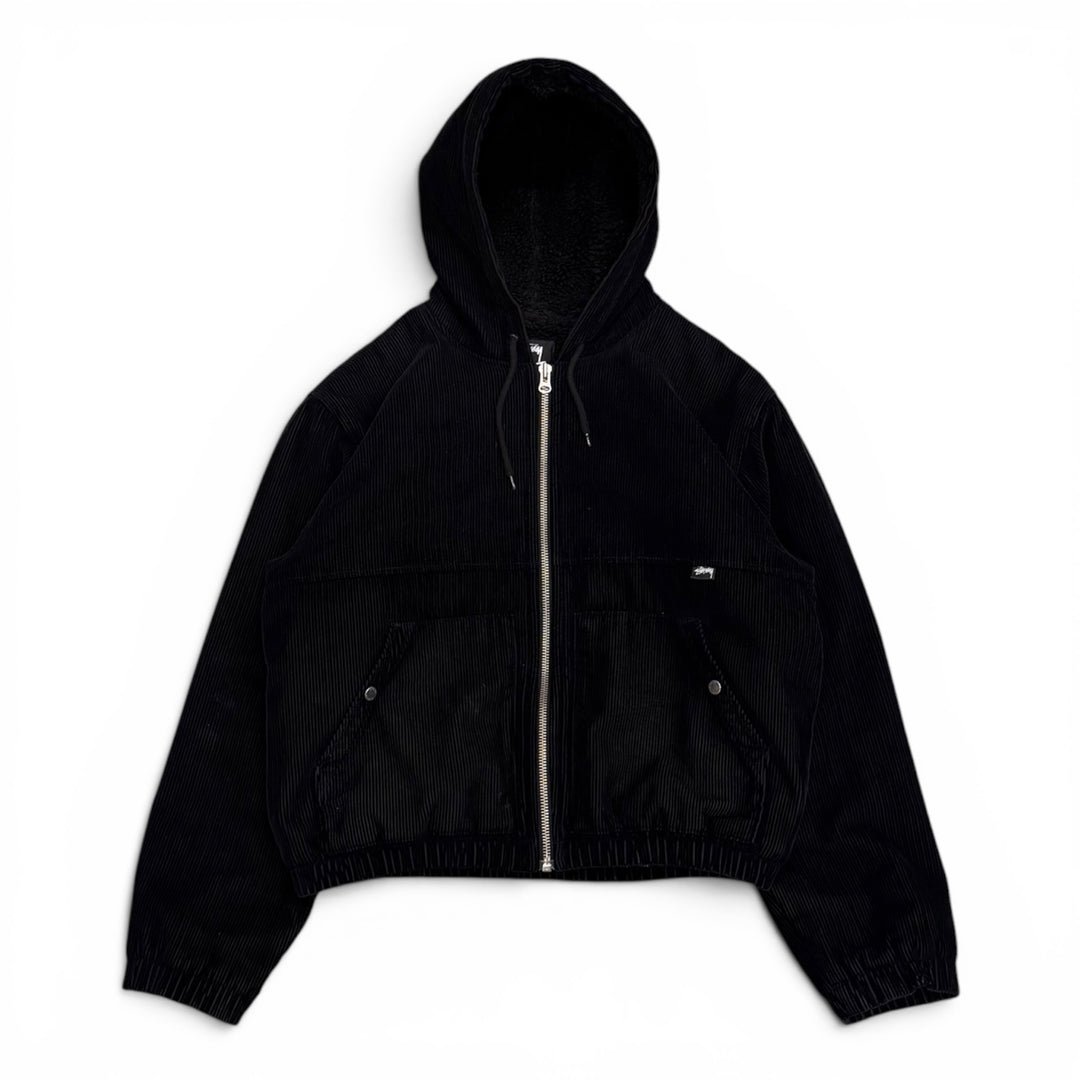 Stussy Corduroy Black Fleece Lined Hooded Jacket (L)