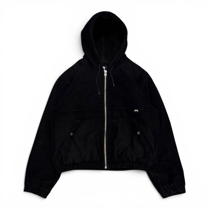 Stussy Corduroy Black Fleece Lined Hooded Jacket (L)