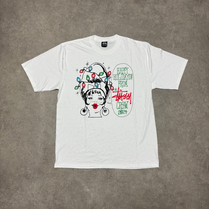 Stussy Happy Holidays White Graphic T-Shirt (L)