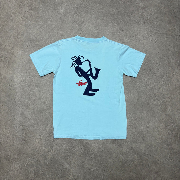 Vintage Stussy Outdoors Light Blue Graphic T-Shirt (XS)