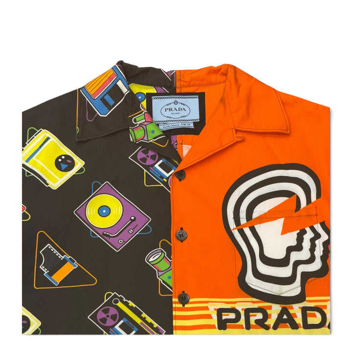 Prada Orange Patterned Bowling Short Sleeve Shirt (M)