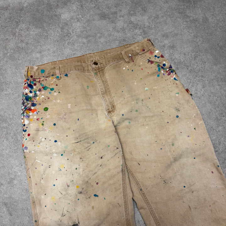 Vintage Carhartt Beige Paint Splatter Carpenter Trousers (40x30)