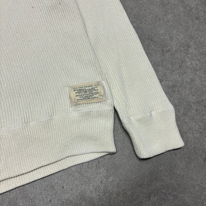 Vintage Polo Jeans Cream Ribbed Quarter Zip Jumper (M)