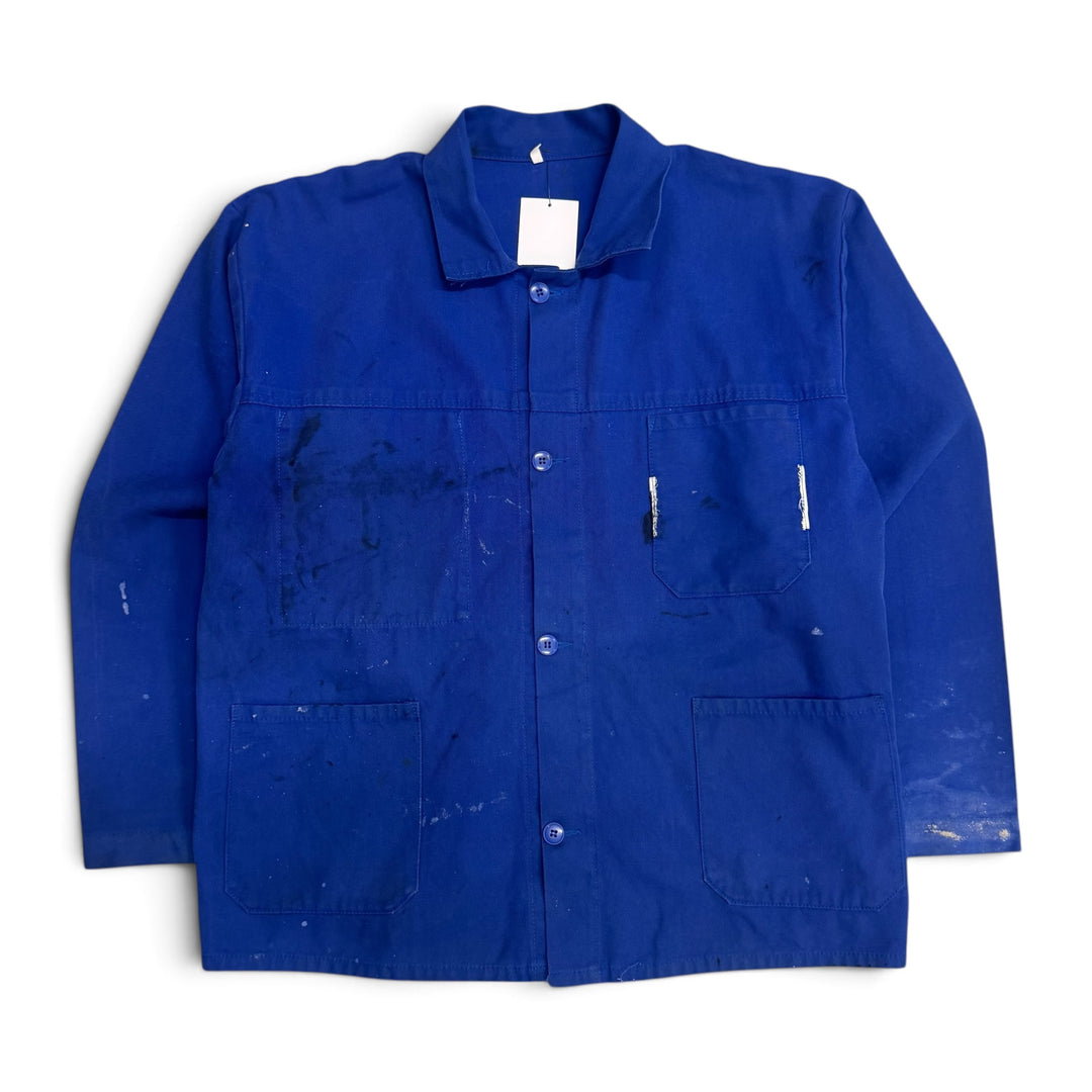 Vintage Distressed Paint Splattered Blue French Chore Jacket (XL)