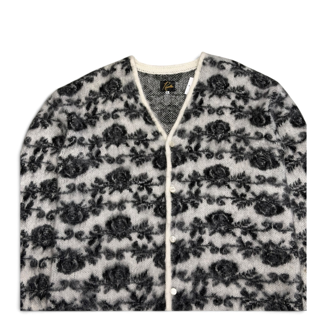 Needles Grey & Cream Floral Mohair Knitted Cardigan (XL)