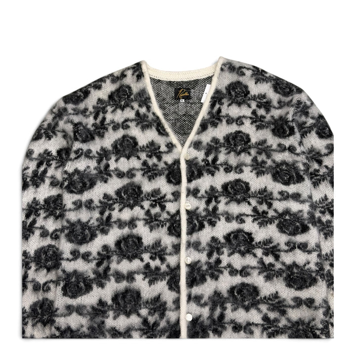 Needles Grey & Cream Floral Mohair Knitted Cardigan (XL)