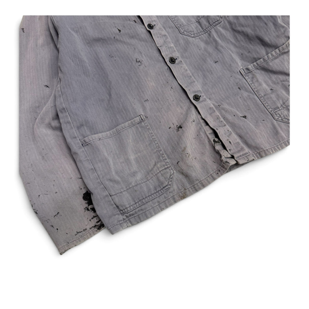 Vintage Distressed Paint Splattered Faded Blue French Chore Jacket (L)
