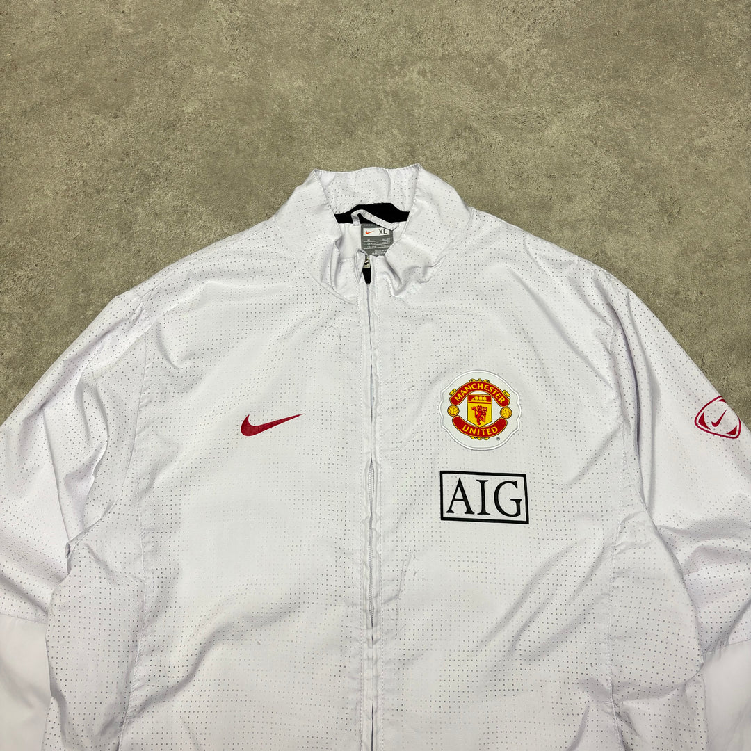 00's Vintage Manchester United Nike White Tracksuit Top (XL)