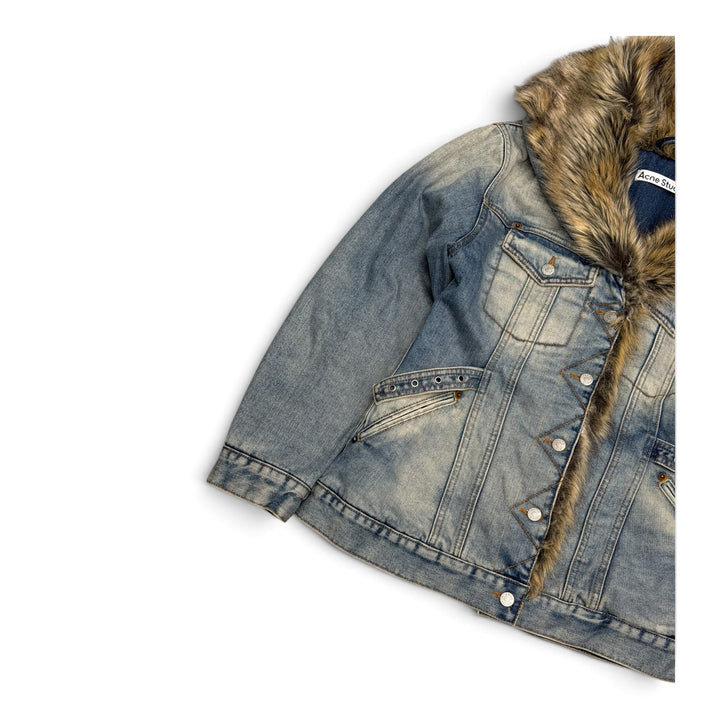 Acne Studios Faux Fur Trimmed Denim Jacket Blue (M)