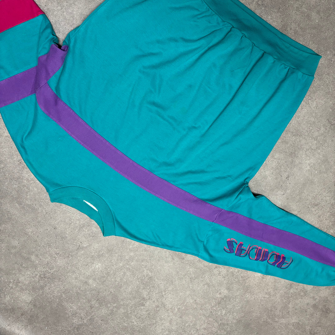 80's Vintage Adidas Teal & Purple Full Tracksuit Set (XL)