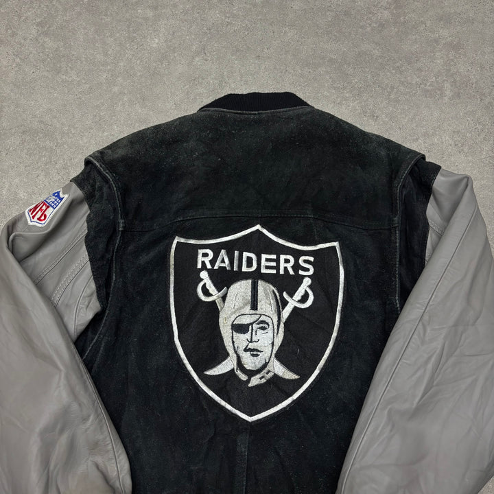 Vintage NFL Raiders Black Suede Varsity Jacket (S)