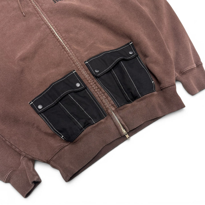 Bott Brown Contrast Pocket Zip Up Hoodie (L)