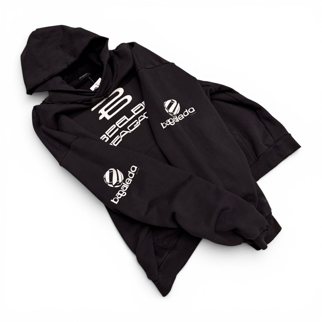 Balenciaga Black Oversized Distressed Pullover Graphic Hoodie (XL)