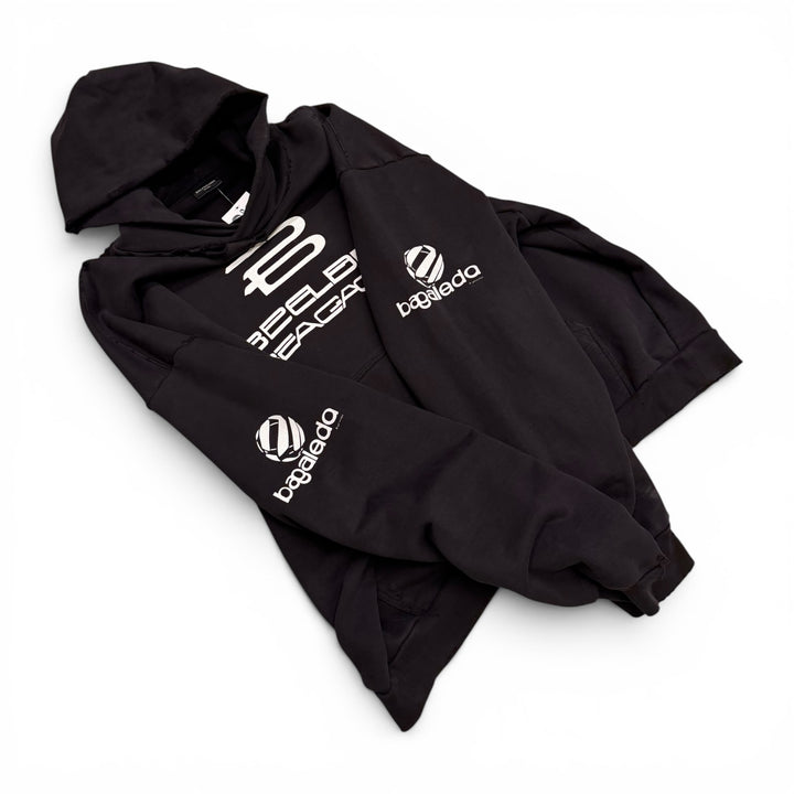 Balenciaga Black Oversized Distressed Pullover Graphic Hoodie (XL)